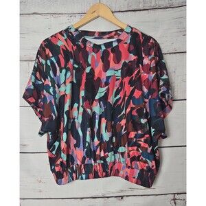 Tek Gear Womens Top Size XL Multicolor Short Sleeve Crop Elastic Band Athletic